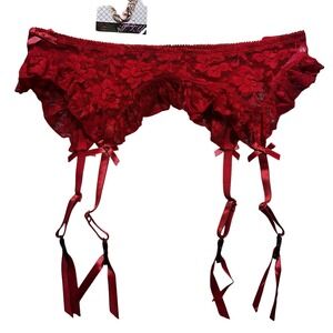 Seven Til Midnight Women's M/L Red Lace Garter Belt Ruffles Adjustable New
